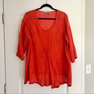 Orange Red Tunic Scoop Neck Flax Linen Top
